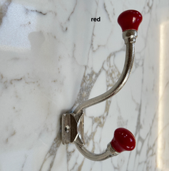 Silver Ceramic Knob Double Hooks