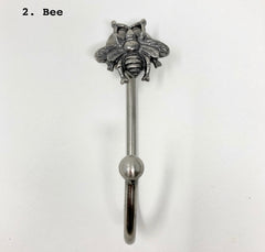 Antique Pewter Metal Hooks. Decorative Tie-Back & Towel Hooks for Bathroom, Bedroom, and Iron Décor. Durable & Stylish Home Accessories