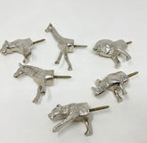 HOOKS Safari Silver Animal Iron Metal Wall Hooks. SET of 6 or Individual Hooks, Unique Animal-Inspired Design for Walls and Doors