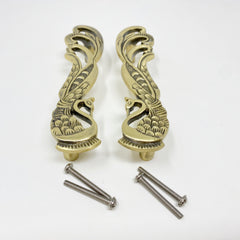 Solid Brass Antique Pair Peacock Long Handles for Cabinets, Doors, & Furniture with a Timeless Appeal