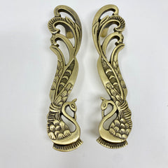 Solid Brass Antique Pair Peacock Long Handles for Cabinets, Doors, & Furniture with a Timeless Appeal