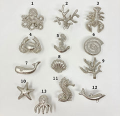 Silver Sealife Marine Nautical Metal Knob. Charming Coastal Decorative Hardware for Bathroom, Cupboards, Dresser, Cabinet, Chest of Drawers