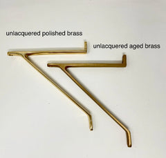 UNLACQUERED Elegant Solid Slim Brass SHELF BRACKET. Available in Polished or Aged Finish, 6" & 8" Sizes for Stylish Home Shelving