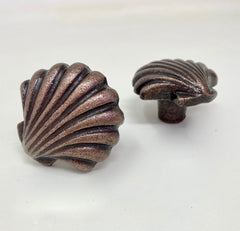 ANTIQUE COPPER Art Deco Shell Clam Knob | Handle Kitchen Cupboard Home Bathroom Hallway Seaside Nautical