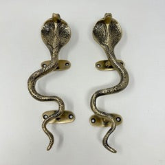 Solid Antique Brass Pair Snake Cobra Long Handles for Cabinets, Doors, & Furniture with a Bold, Exotic Touch