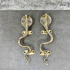 Solid Antique Brass Pair Snake Cobra Long Handles for Cabinets, Doors, & Furniture with a Bold, Exotic Touch
