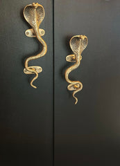 Solid Antique Brass Pair Snake Cobra Long Handles for Cabinets, Doors, & Furniture with a Bold, Exotic Touch