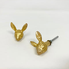 Old Gold Rabbit Head Knob Antique Gold Vintage Gold Woodland Iron Drawer Pull Door Pull Animal Knob