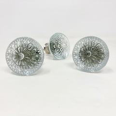 Vintage Victorian Style Clear Flower Round Glass Knob for Bathroom, Cabinet, Cupboard or Drawer