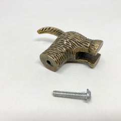 KNOB Dog Tail in Antique Brass Metal. Decorative Hardware for Cabinets, Drawers, and Furniture