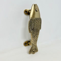 Brass Fish Antique Brass Handle. 100% Solid Brass, Unique Fish-Shaped Design for Cabinets, Drawers, & Furniture