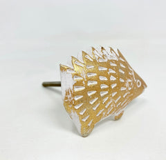 Washed Gold Hedgehog Iron Drawer Pull, Rustic Cabinet Door Handle, Door Knobs
