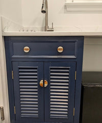 Half Moon Marble & Wood Knob with Brass Strips | Artistic Cabinet Knob and Furniture Hardware | Handles Rustic Cabinet Door