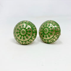 Moroccan Green & Gold Round Drawer Knob Cupboard Pull Drawer Brass Etched Drawer Knob Brass Bohemian Drawer Knob