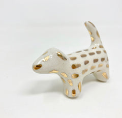 Gold & White Handmade Spotted Dog Knob made from Ceramic - Handle Kitchen Cupboard Home