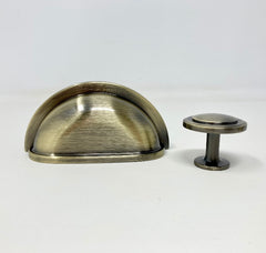 Antique Brass Knob or Cup Handle for Cabinets and Drawers. Vintage Style Hardware for Home Renovation and Furniture