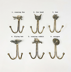 DOUBLE Vintage Antique Brass Animal Iron Wall Hooks