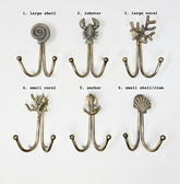 Double Antique Brass Sea-life Marine Nautical Hooks