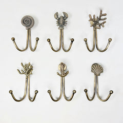 Double Antique Brass Sea-life Marine Nautical Hooks