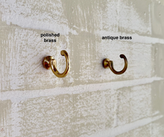 Solid Brass Hook in Polished Brass or Antique Brass