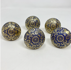 Moroccan Blue & Gold Brass Knob
