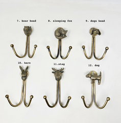 DOUBLE Vintage Antique Brass Animal Iron Wall Hooks
