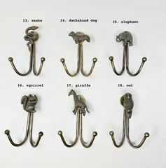 DOUBLE Vintage Antique Brass Animal Iron Wall Hooks