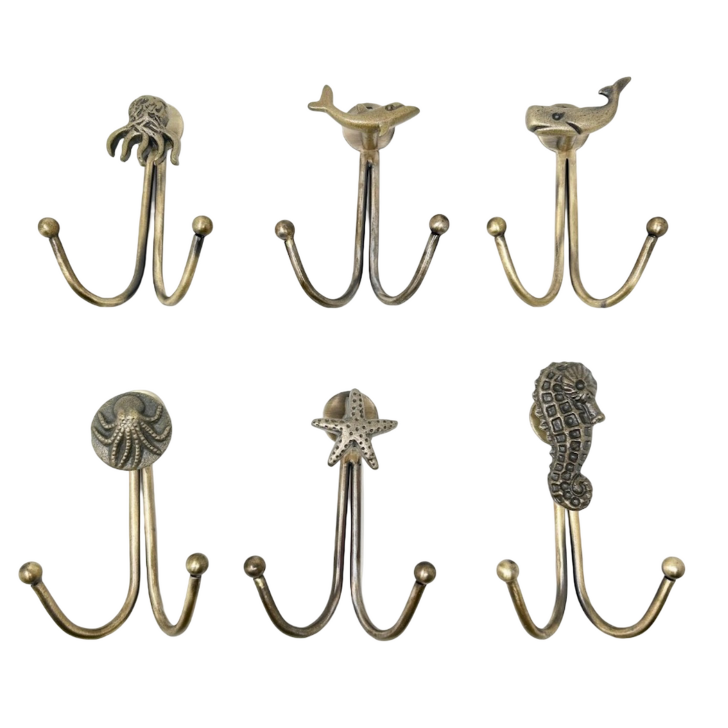Double Antique Brass Marine Hooks