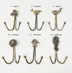 Double Antique Brass Sea-life Marine Nautical Hooks