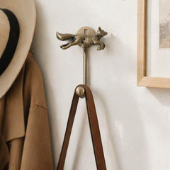 Running Fox Hook or Tie-Back - Antique Brass Iron