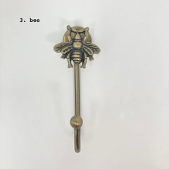 Vintage-Style Animal Hooks & Tie-Backs. Handmade. Antique Brass Iron Finish. Unique Decorative Hardware for Home Décor and Practical Use