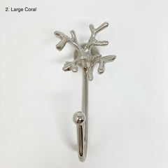 Silver Sea-life Marine Nautical Hooks Tie-Back Towel Hook Iron for Home, Bathroom Bedroom Office, & Garden Décor
