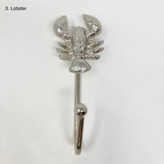 Silver Sea-life Marine Nautical Hooks Tie-Back Towel Hook Iron for Home, Bathroom Bedroom Office, & Garden Décor