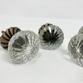 Vintage Victorian Style Glass Knob in Clear with Antique Brass Collar for Bedroom, Cabinets, Drawers, & Furniture