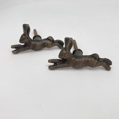 Antique Brass Running Rabbit Knob. Unique Vintage-Inspired Cabinet & Drawer Hardware for Nature-Themed, Rustic, or Whimsical Home Décor