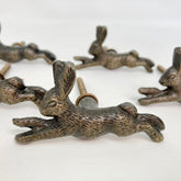Antique Brass Running Rabbit Knob. Unique Vintage-Inspired Cabinet & Drawer Hardware for Nature-Themed, Rustic, or Whimsical Home Décor