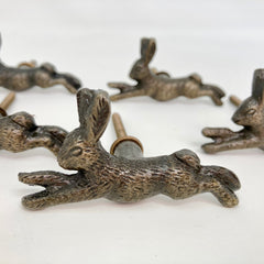 Antique Brass Running Rabbit Knob. Unique Vintage-Inspired Cabinet & Drawer Hardware for Nature-Themed, Rustic, or Whimsical Home Décor