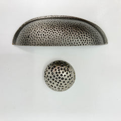 Pewter Hammered Knob & Cup Handle Cabinet - Drawer Pull Door Knob Kitchen Replacement Knob