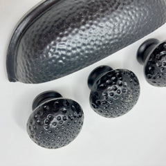 Black Hammered Knob & Cup Handle Set. Stylish, Durable Cabinet & Drawer, Kitchen Replacement Knob