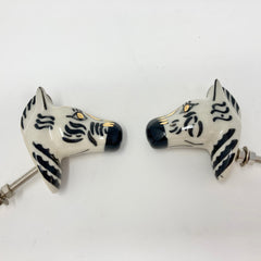 Ceramic Zebra Knob. Elegant Black & Gold Detailing, Stylish Hardware for Cabinets, Drawers, & Furniture with a Bold, Animal-Inspired Design