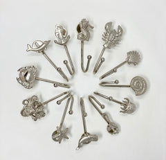 Silver Sea-life Marine Nautical Hooks Tie-Back Towel Hook Iron for Home, Bathroom Bedroom Office, & Garden Décor