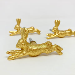 Running Rabbit Bunny Hare Knob in Gold. Charming, Nature-Inspired Design with a Gold Finish for Cabinets, Drawers, & Furniture