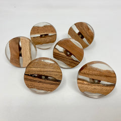 Round Clear Resin & Wood Knob. Modern, Chic Design Combining Clear Resin & Natural Wood for Cabinets, Drawers, & Furniture