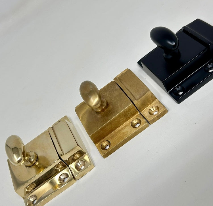 UNLACQUERED Cabinet Kitchen Door Latch | Cupboard Turn Latch Catch Knob | Shaker Style | Polished Brass | Aged Brass | Cast Iron