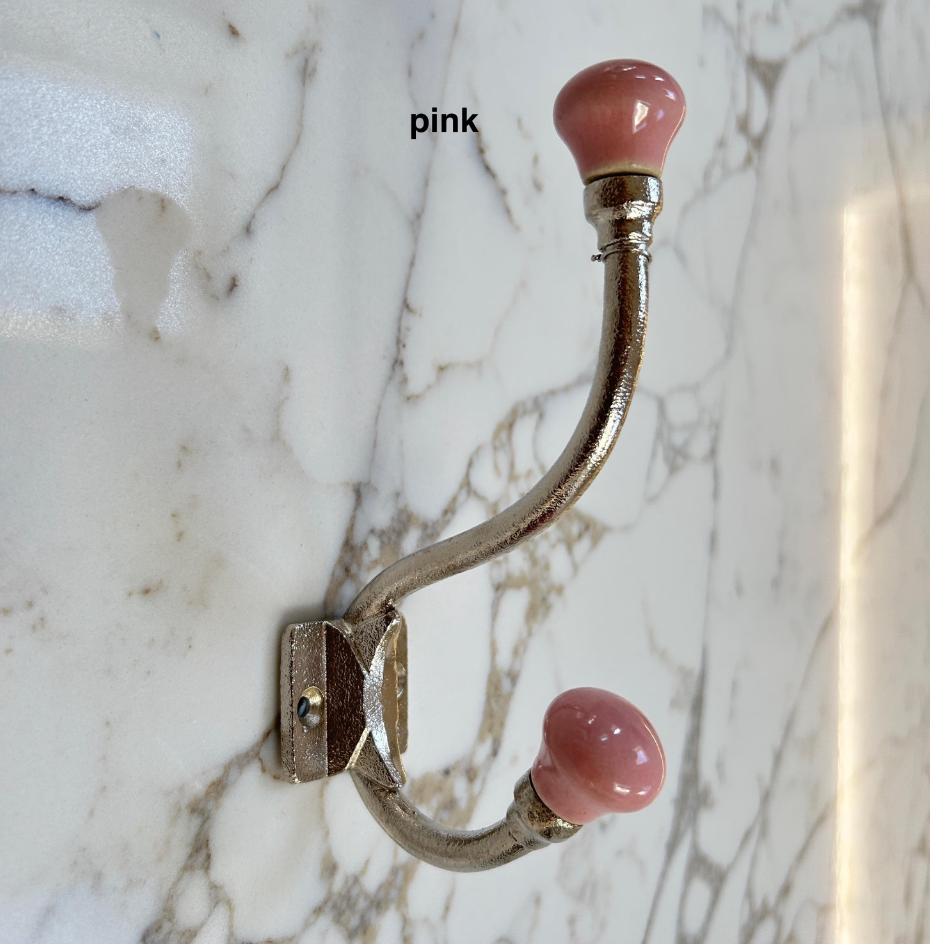 Silver Ceramic Knob Double Hooks