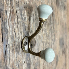 Antique Brass Ceramic Knob Hooks in Large & Small