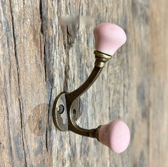 Antique Brass Ceramic Knob Hooks in Large & Small
