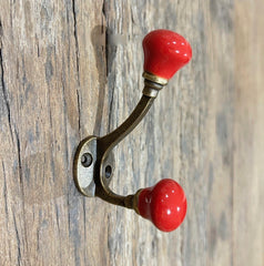 Antique Brass Ceramic Knob Hooks in Large & Small