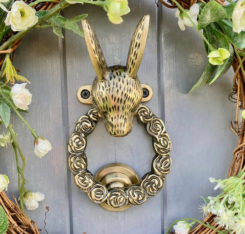 Vintage Antique Brass Hare Ring O Roses Solid Brass Door Knocker