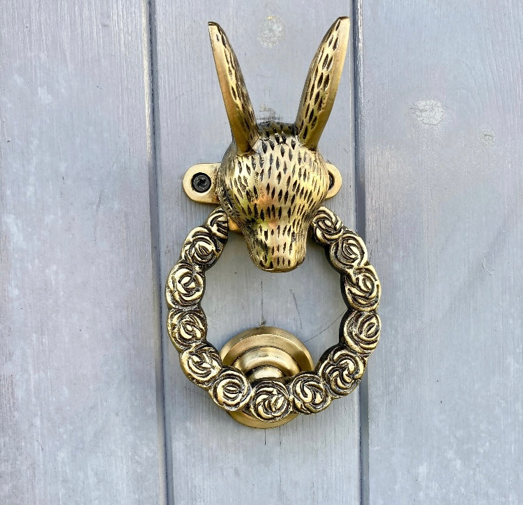 Vintage Antique Brass Hare Ring O Roses Solid Brass Door Knocker